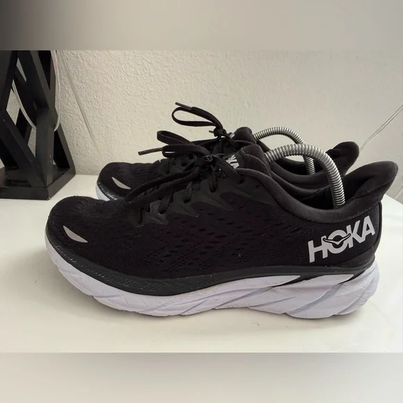 Hoka One One Clifton 8 Black and White Sneakers - Picture 4 of 10